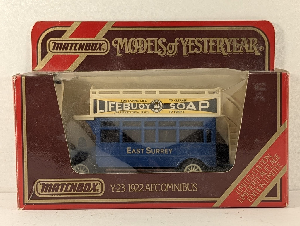 Matchbox 1922 AEC Omnibus Die-cast Model Vehicle East Surrey - Lifebuoy Soap