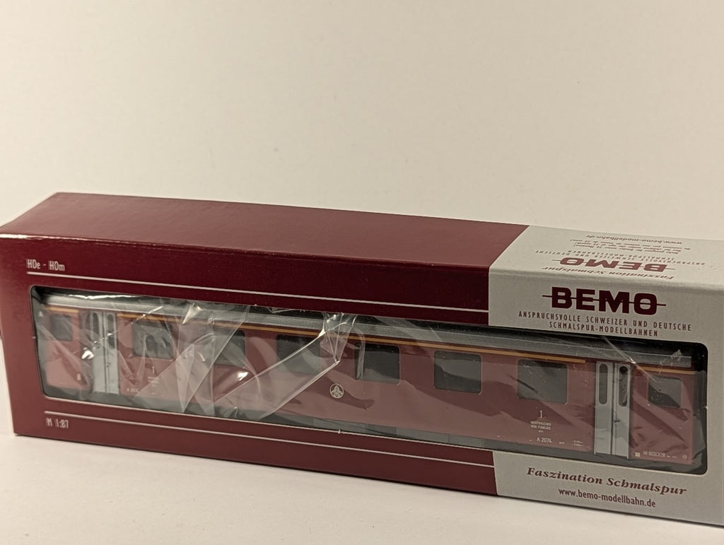 Bemo H0m BVZ EW I First Class Passenger Coach A 2074 BVZ red 3276 504