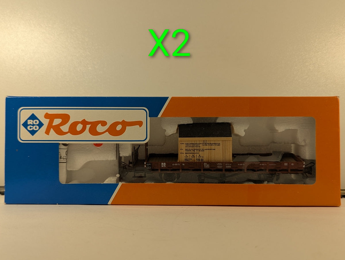 Roco HO Gauge DR Ro Flat Wagon with Crate Load Goods Wagon 61-05-73 DR Brown