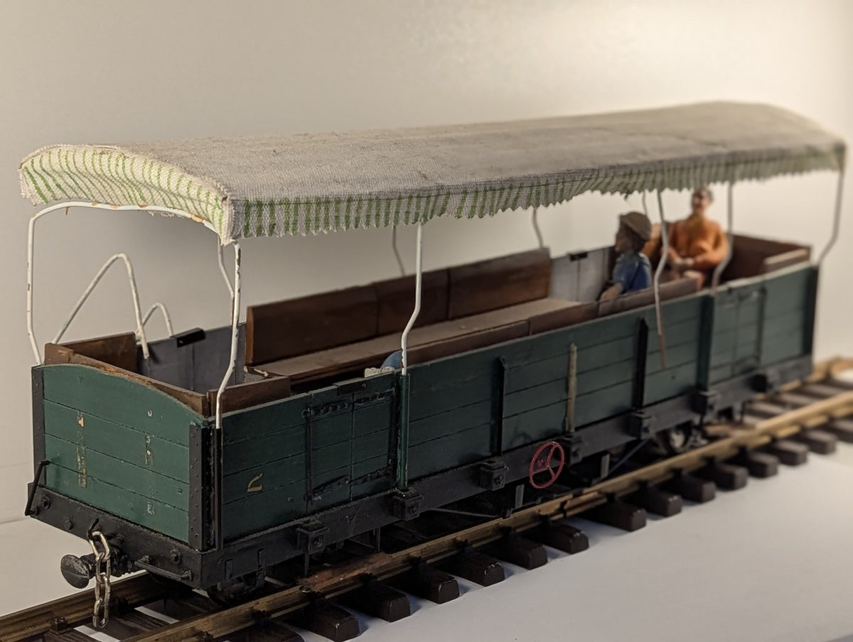 G Scale Narrow Gauge Open Coach with Canopy Passenger Carriage 2 Green