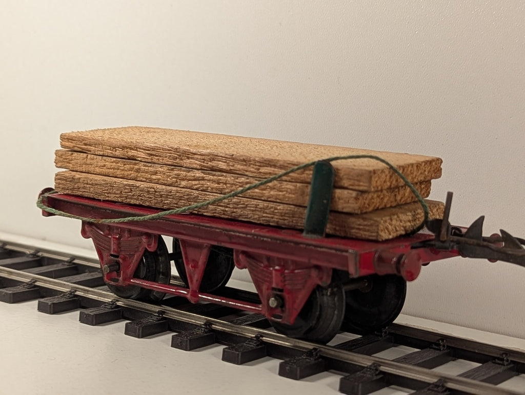 Hornby Meccano O Gauge Tinplate Flat Wagon with Timber Load