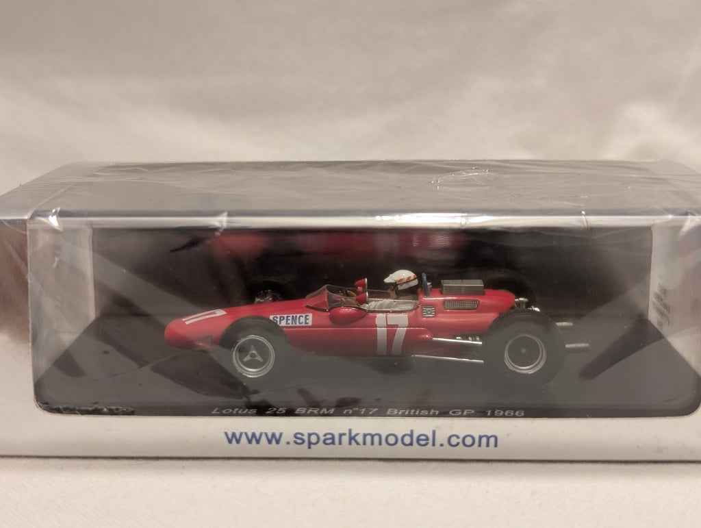 Spark 1:43 Lotus 25 BRM No.17 British GP 1966 Mike Spence Die-cast Car Red S1853