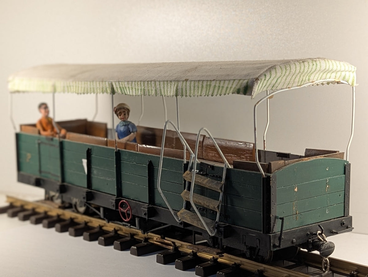 G Scale Narrow Gauge Open Coach with Canopy Passenger Carriage 2 Green