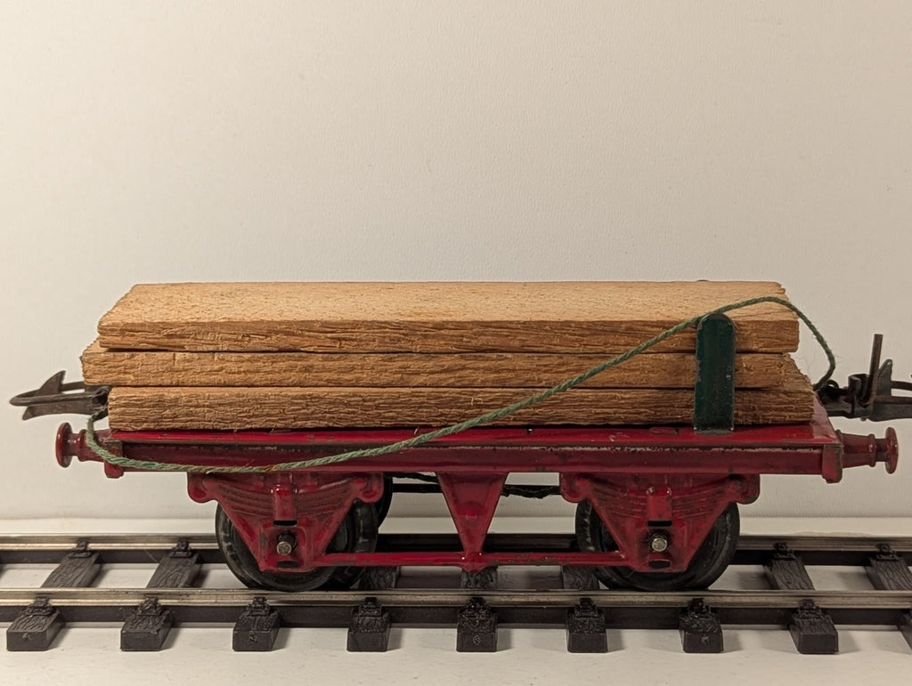 Hornby Meccano O Gauge Tinplate Flat Wagon with Timber Load