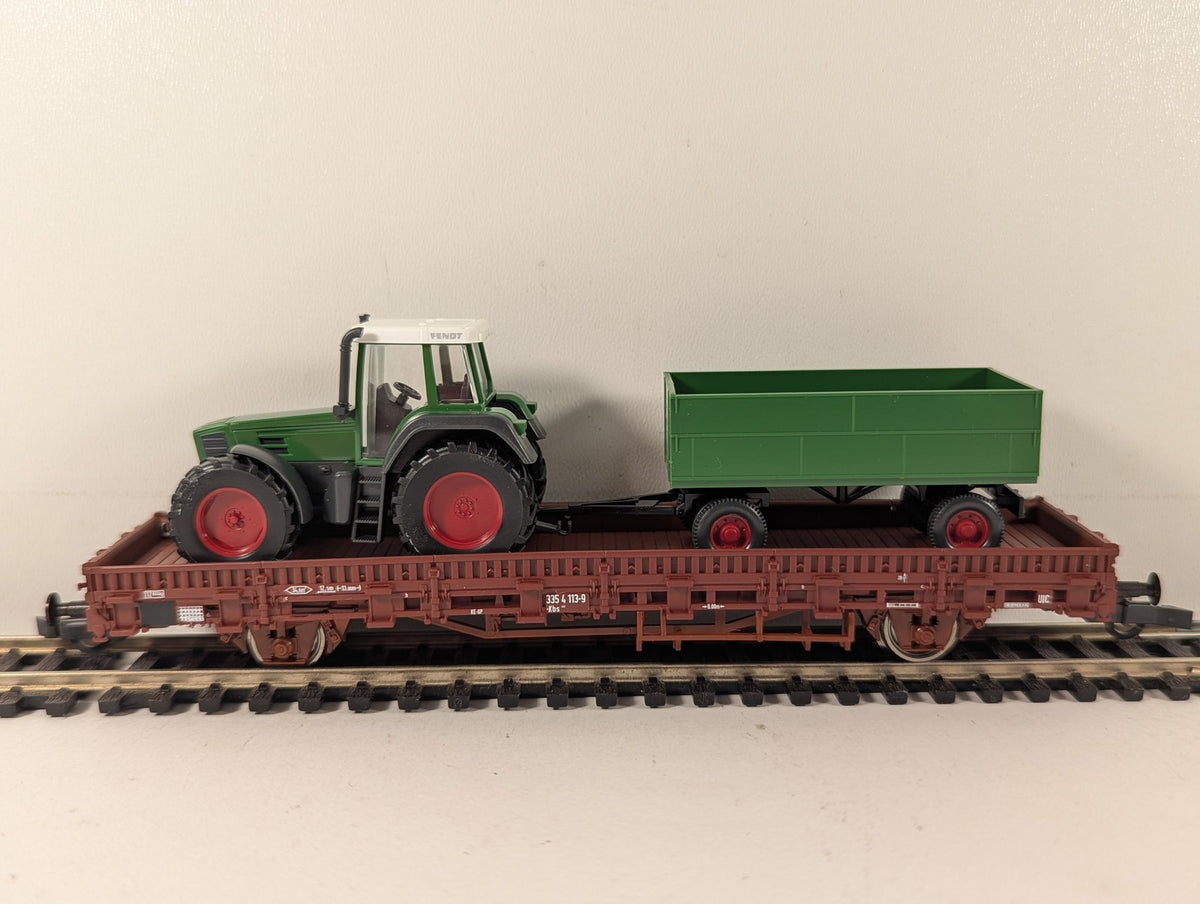 Roco H0 Kbs Flat Wagon with Fendt Tractor and Trailer Goods Wagon 335 4 113-9