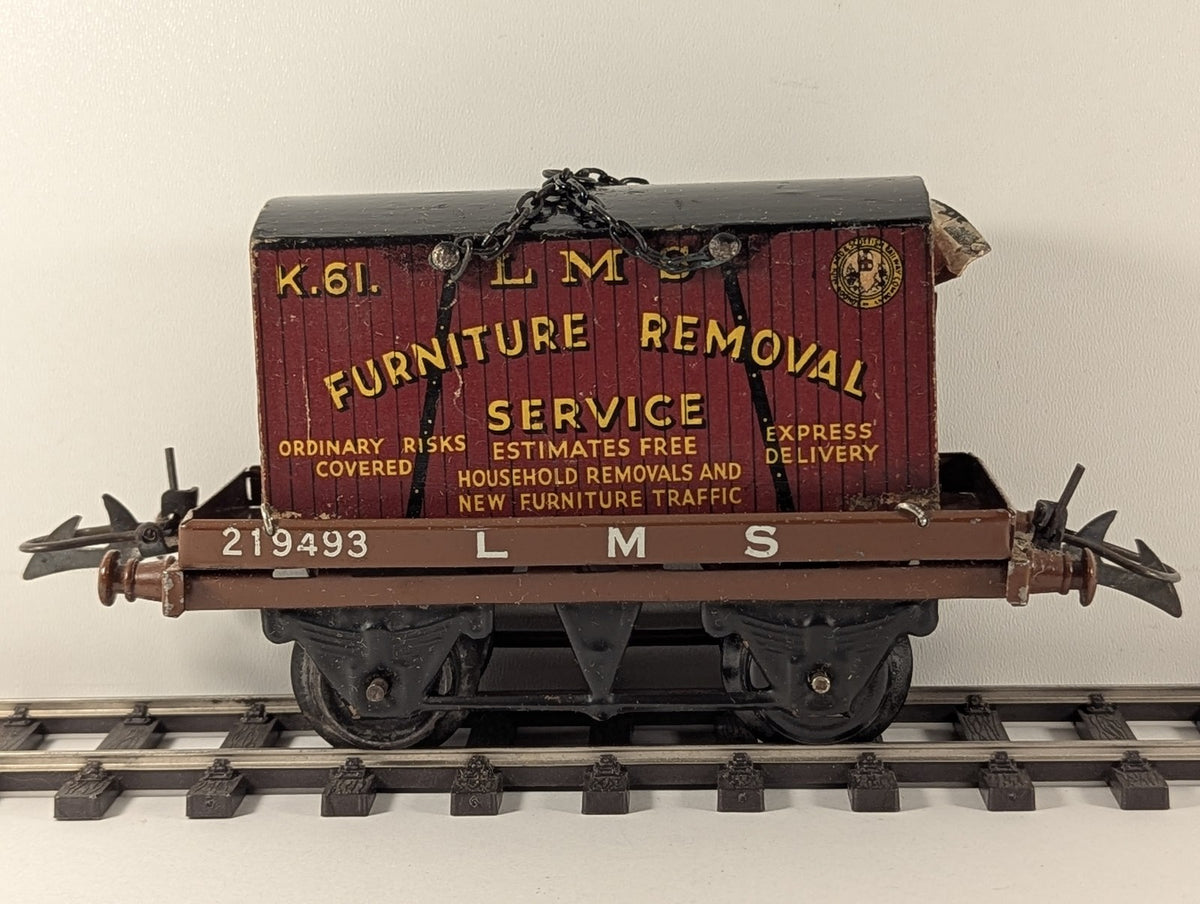 Hornby O Gauge Flat Truck with Container Goods Wagon 219493 LMS 42150