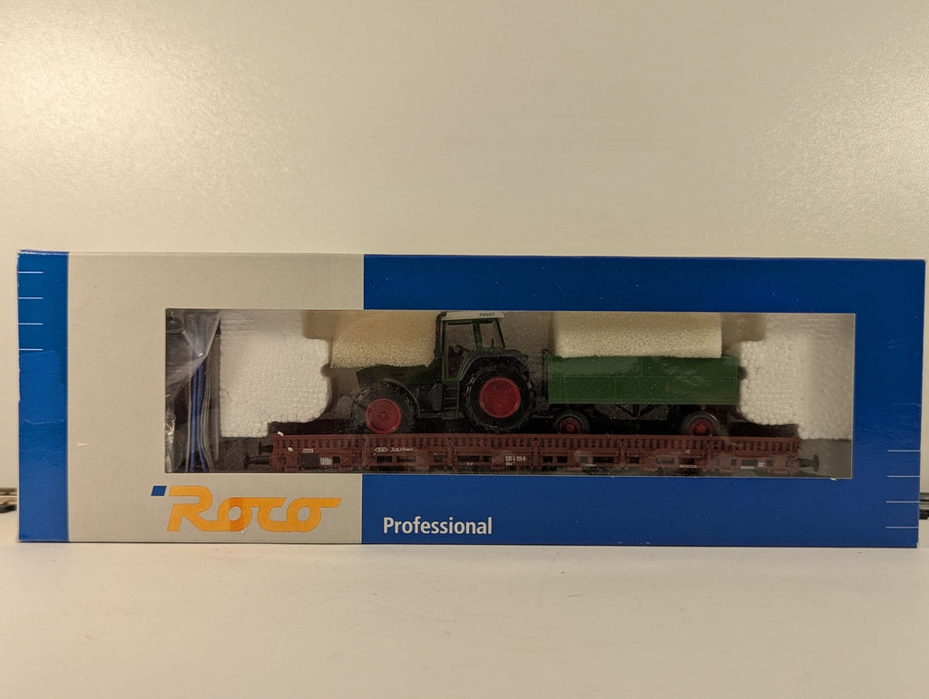 Roco H0 Kbs Flat Wagon with Fendt Tractor and Trailer Goods Wagon 335 4 113-9