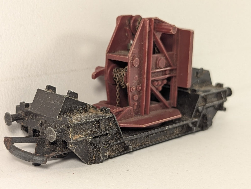 Tri-ang OO Gauge Modified Well Wagon with Crane Cab Goods Wagon Black and Red