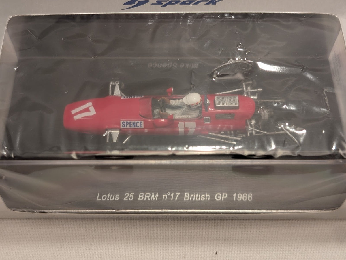 Spark 1:43 Lotus 25 BRM No.17 British GP 1966 Mike Spence Die-cast Car Red S1853
