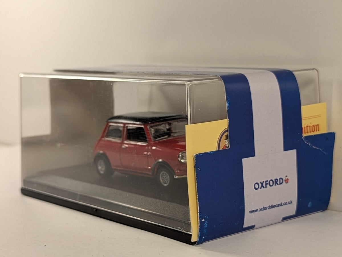 Oxford Diecast 1:76 Austin Mini Die-cast Model Car RBH 617D Red with Black Roof