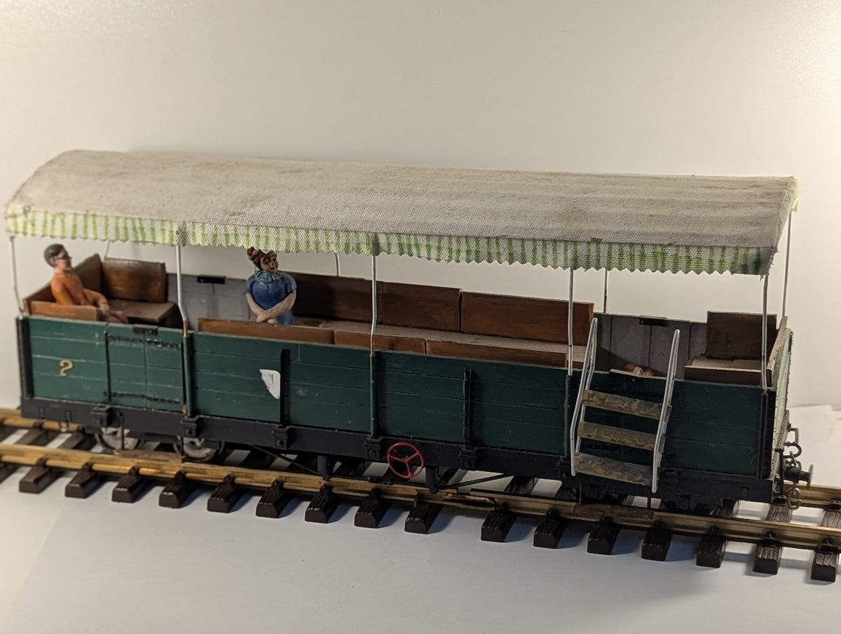 G Scale Narrow Gauge Open Coach with Canopy Passenger Carriage 2 Green