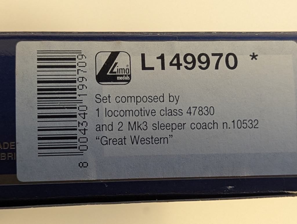 Lima L149970 OO Gauge GWR Class 47 & Two Mk3 Sleeper Coaches Set - boxed