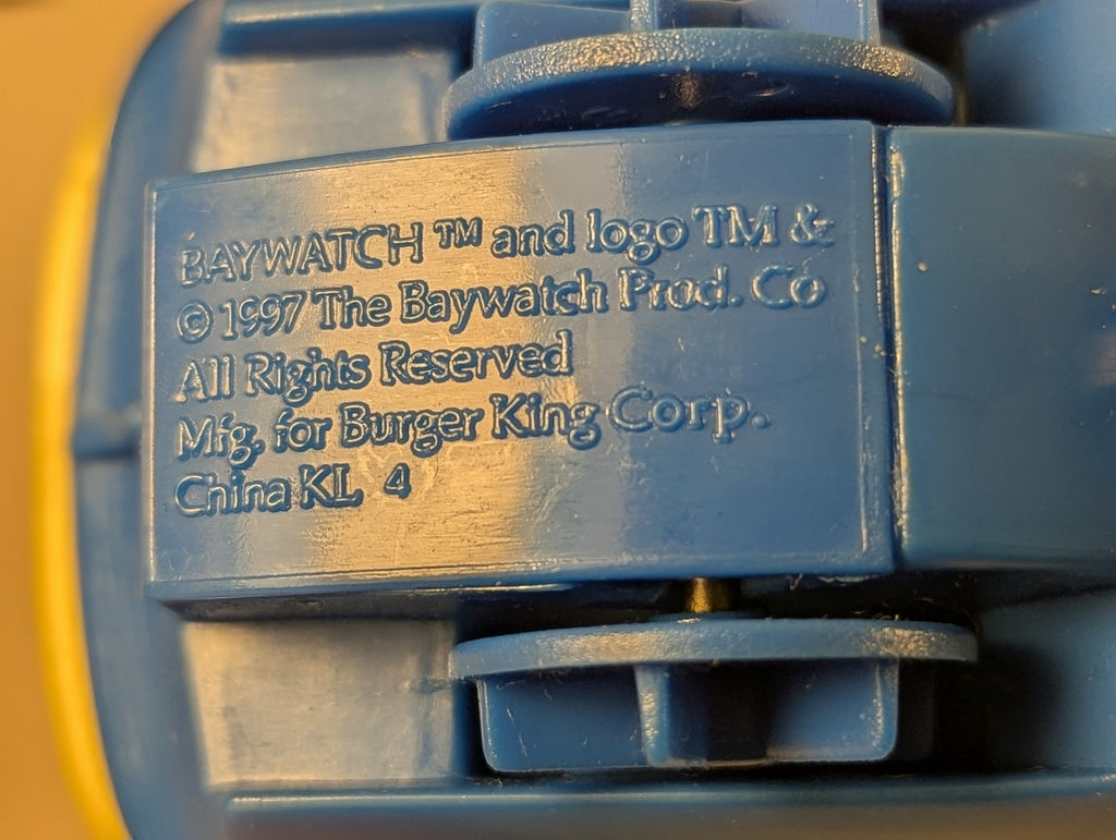 Burger King Baywatch Jet Ski Wind-Up Toy Baywatch Yellow and Blue