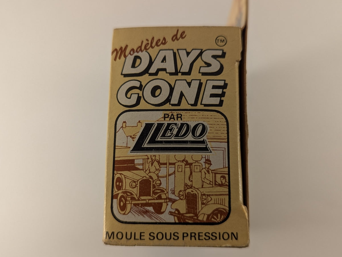 Days Gone Lledo die-cast model box side panel with vintage car illustration
