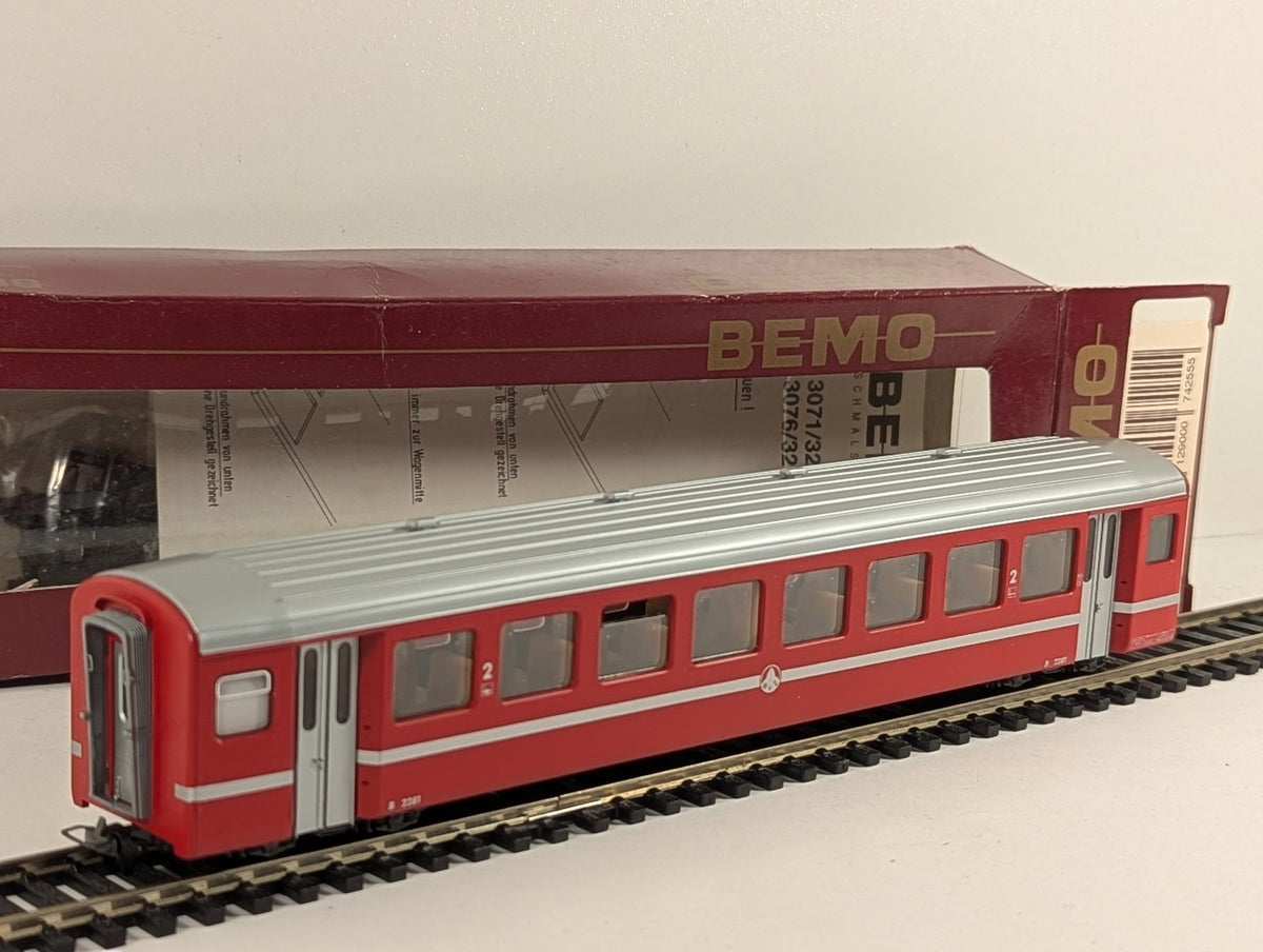 Bemo H0m BVZ EW I Second Class Coach Passenger Coach B 2281 BVZ Red & Silver