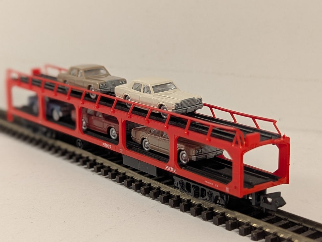 Kato N Gauge JNR Ku 5000 Car Transporter with Cars Goods Wagon ク5907 JNR Red
