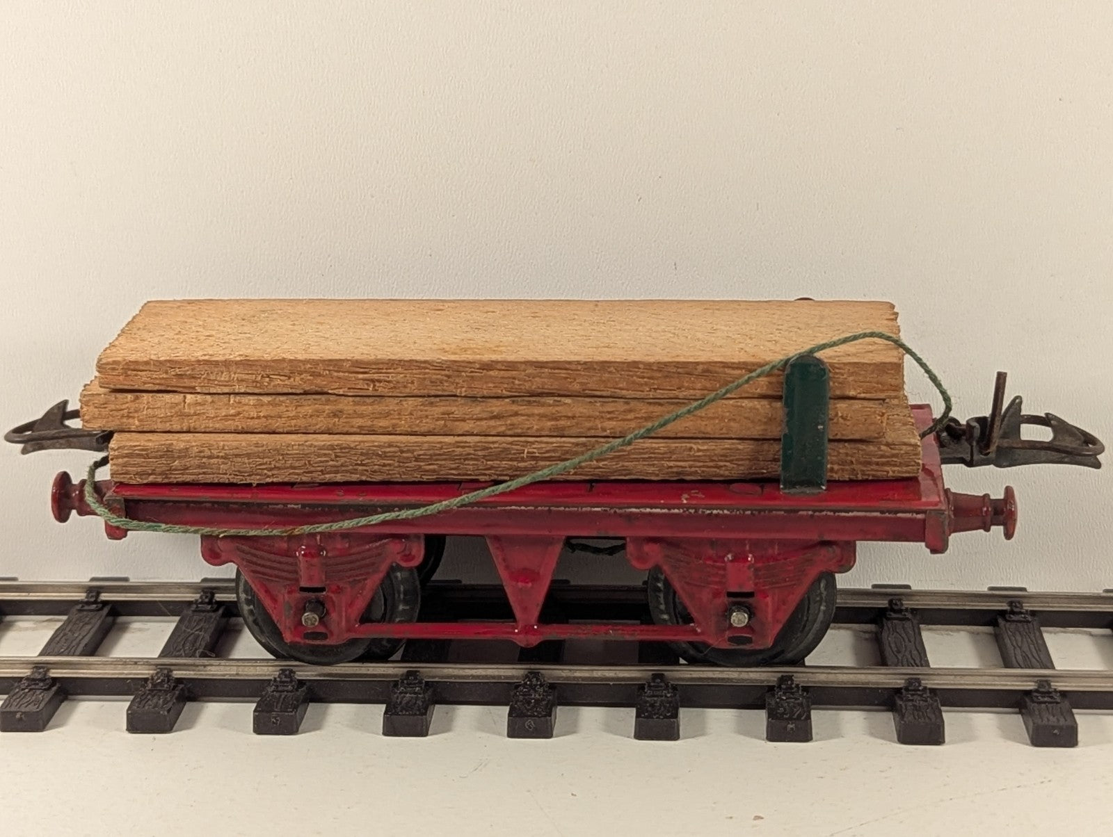 Hornby Meccano O Gauge Tinplate Flat Wagon with Timber Load
