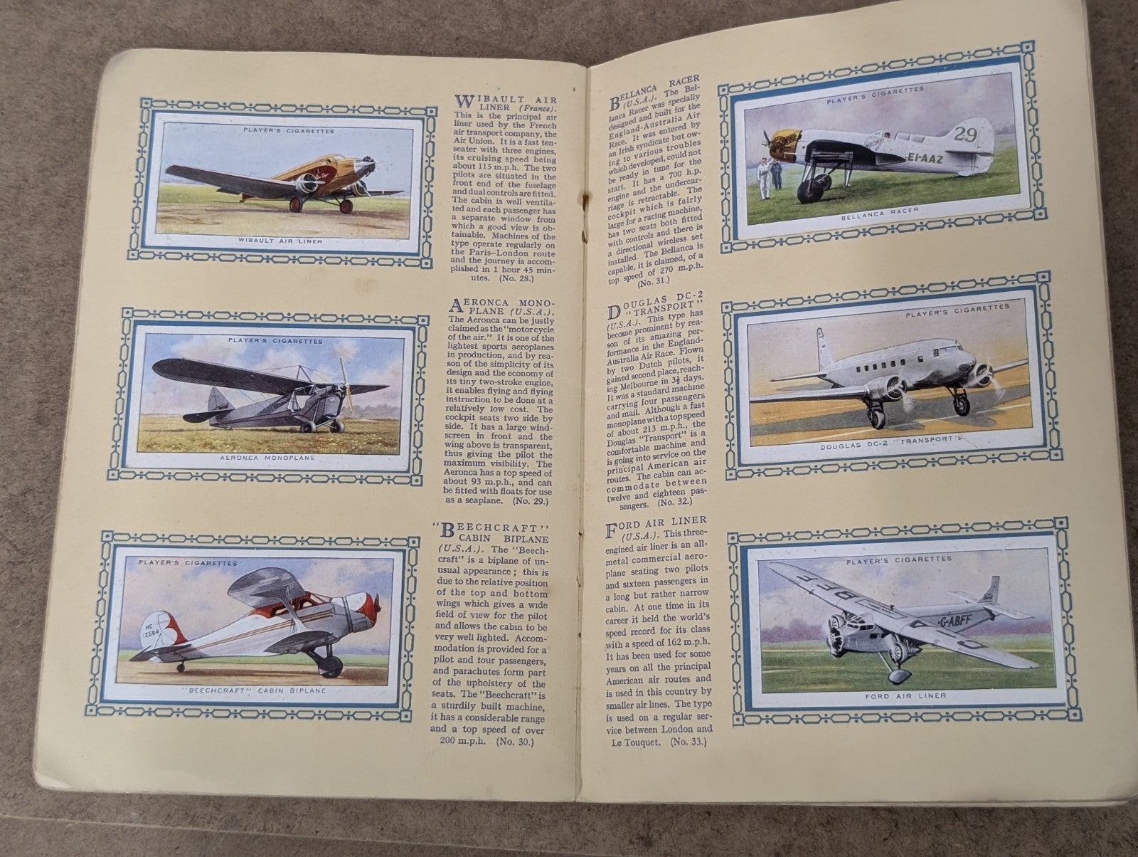 VINTAGE 1930's AN ALBUM OF AEROPLANES (CIVIL) JOHN PLAYER & SONS CIGARETTE CARDS