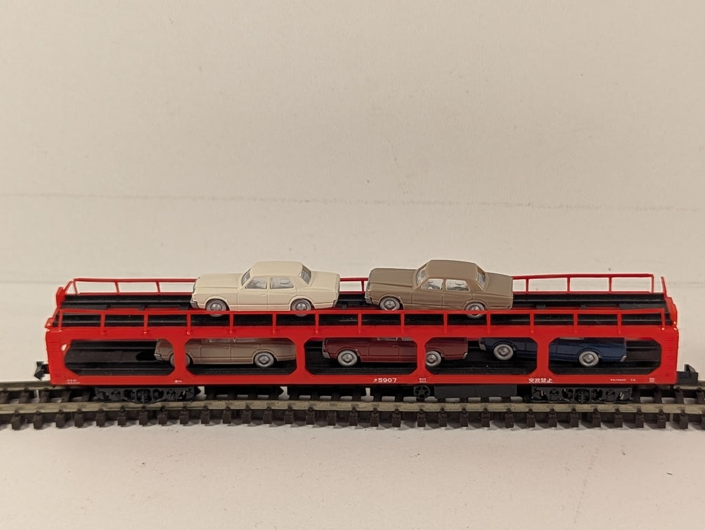 Kato N Gauge JNR Ku 5000 Car Transporter with Cars Goods Wagon ク5907 JNR Red