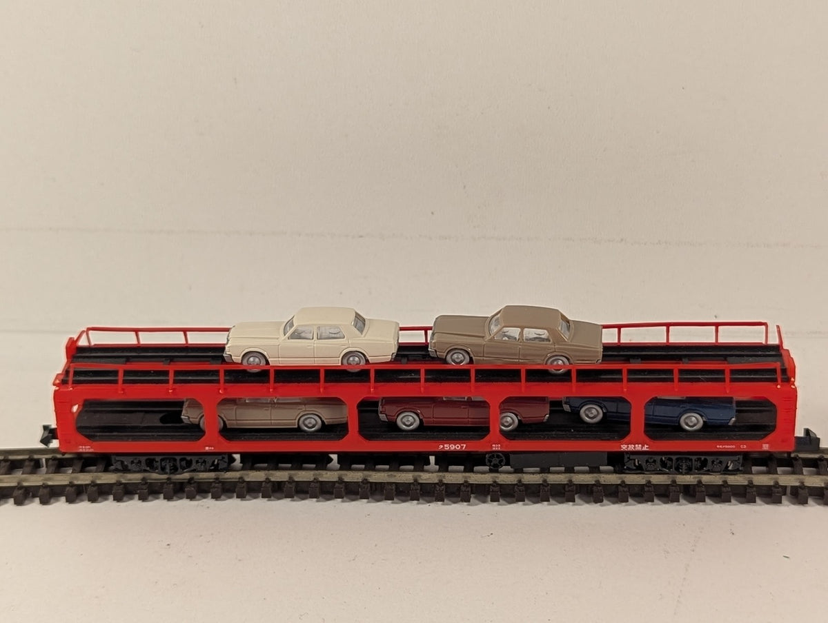 Kato N Gauge JNR Ku 5000 Car Transporter with Cars Goods Wagon ク5907 JNR Red