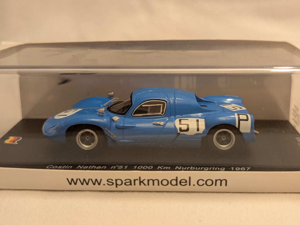 Spark 1:43 Costin Nathan n°51 1000 Km Nurburgring 1967 Die-cast Car Blue SG030