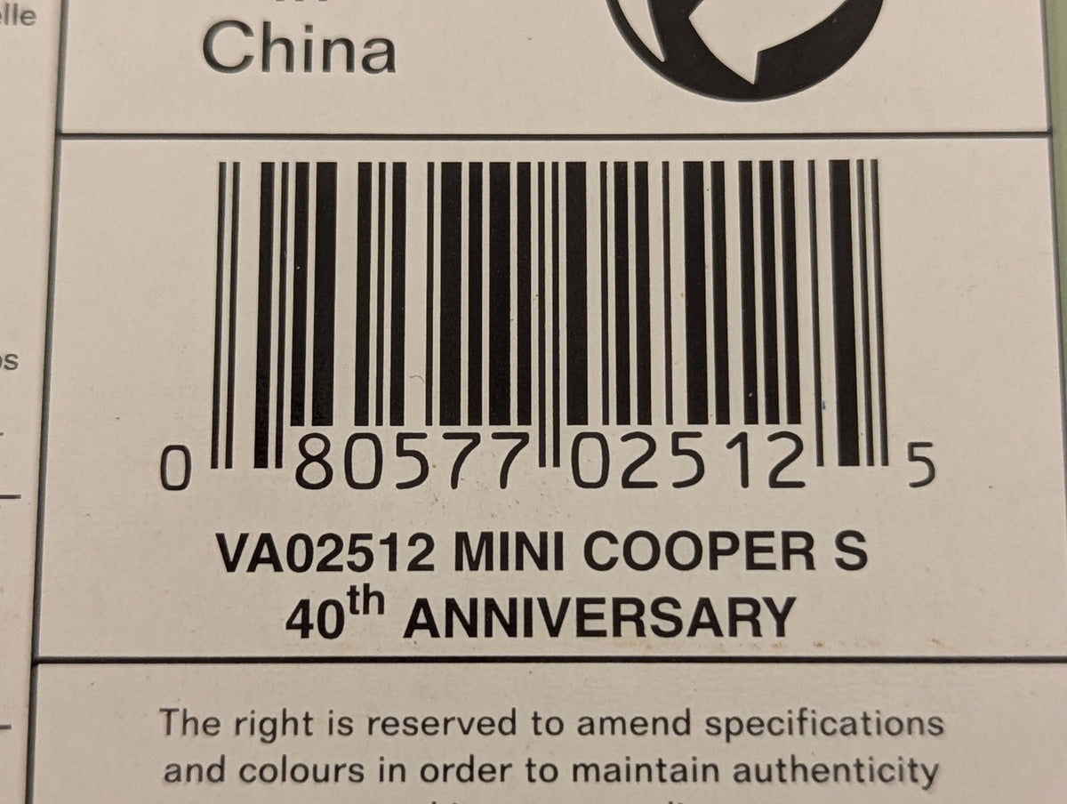 Vanguards 1:43 Mini Cooper S 40th Anniversary Die-cast Model DAE 216A