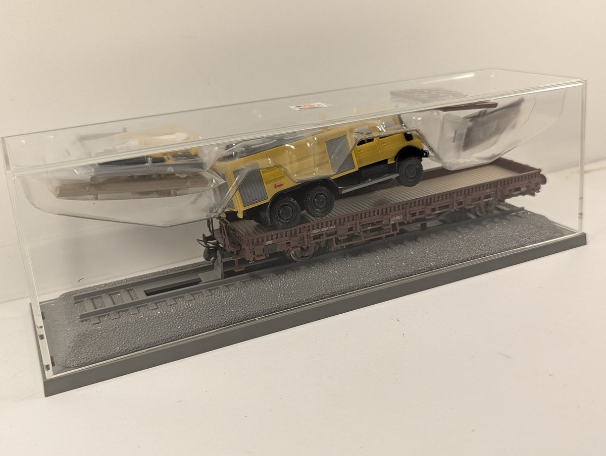Roco HO Scale DB AG Kbs Stake Wagon with Unimog Ziegler Fire Engine