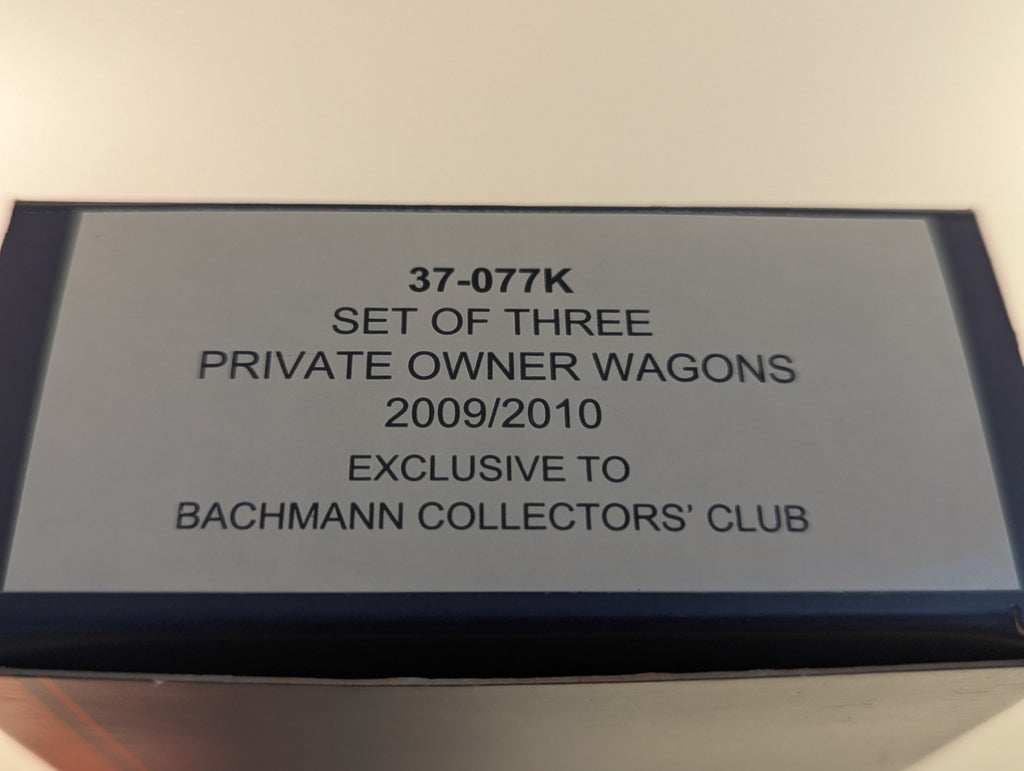 Bachmann 37-077K Set of Three Private Owner Wagons 2009/2010