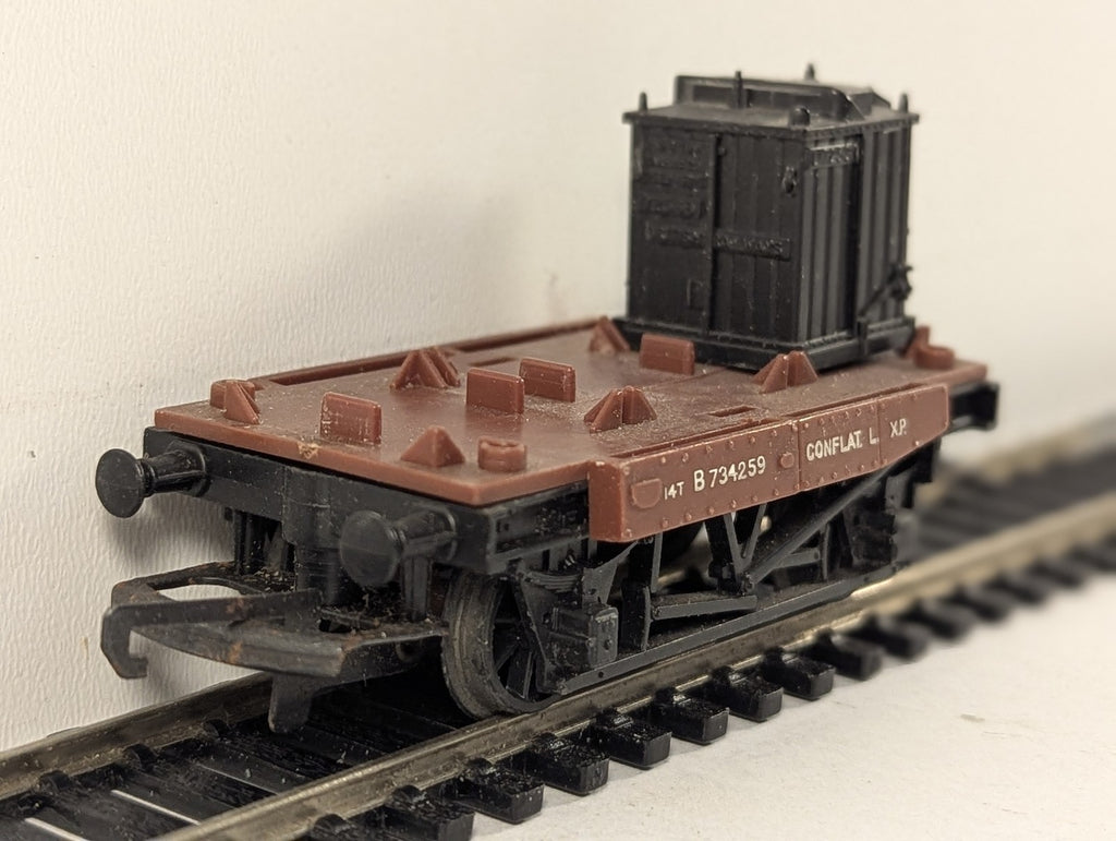 Hornby OO Gauge BR Conflat L Wagon with Container Goods Wagon B734259 BR Bauxite