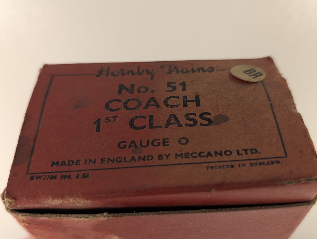 Hornby O Gauge No. 51 Coach 1st Class Passenger Coach BR Carmine & Cream