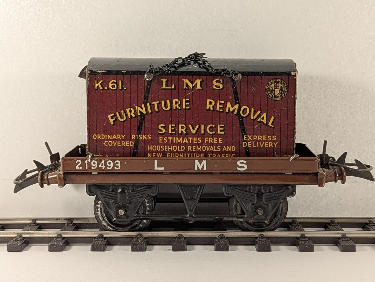 Hornby O Gauge Flat Truck with Container Goods Wagon 219493 LMS 42150