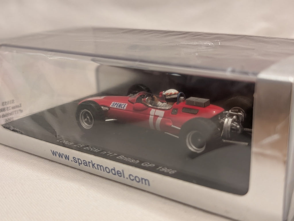 Spark 1:43 Lotus 25 BRM No.17 British GP 1966 Mike Spence Die-cast Car Red S1853