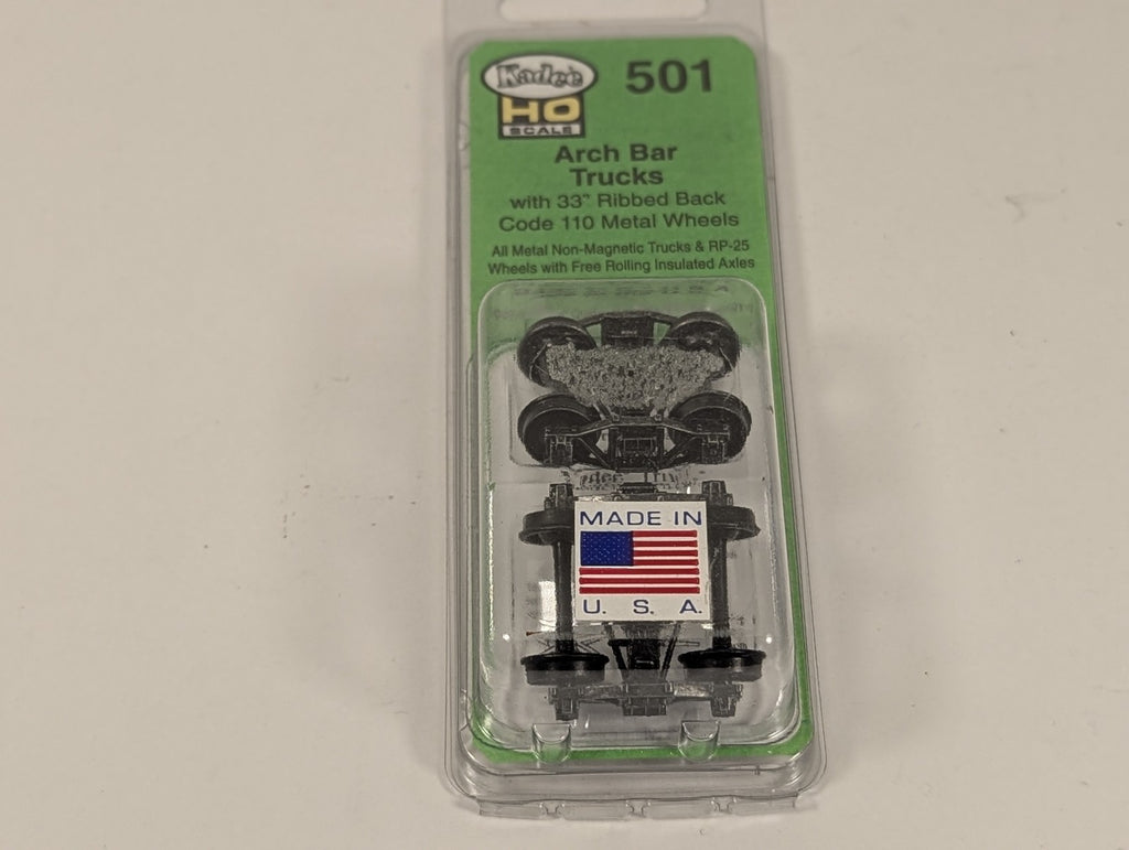 Kadee HO Scale Arch Bar Trucks with 33" Ribbed Back Code 110 Metal Wheels Bogeys