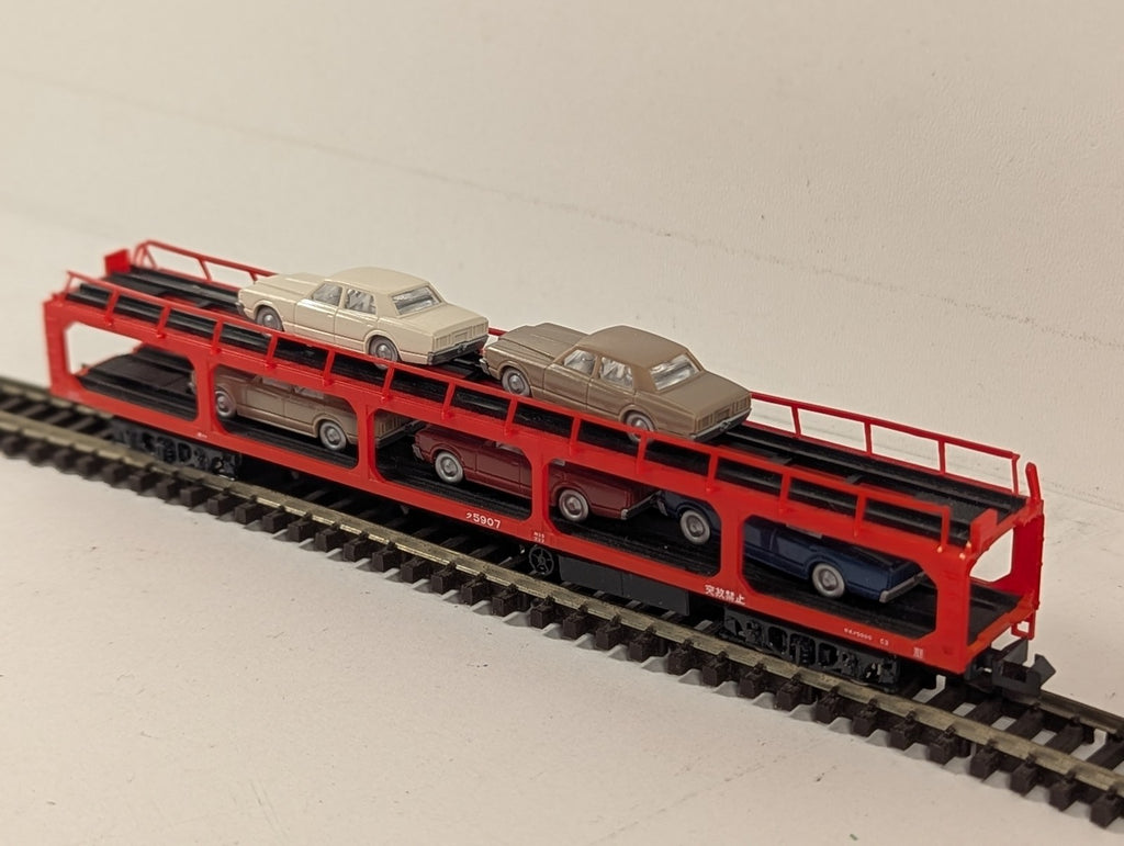 Kato N Gauge JNR Ku 5000 Car Transporter with Cars Goods Wagon ク5907 JNR Red