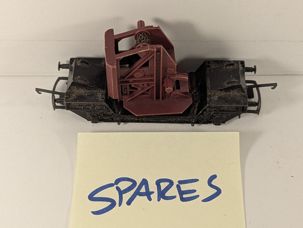 Tri-ang OO Gauge Modified Well Wagon with Crane Cab Goods Wagon Black and Red