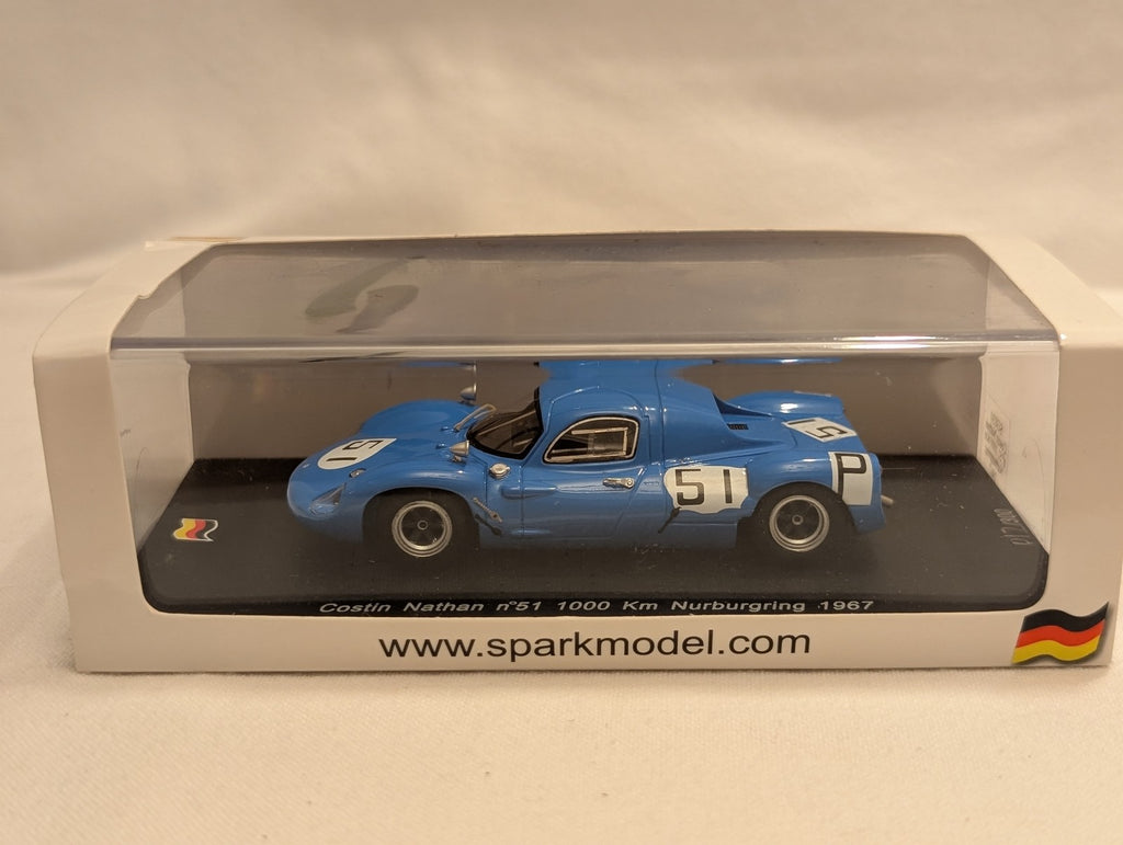 Spark 1:43 Costin Nathan n°51 1000 Km Nurburgring 1967 Die-cast Car Blue SG030