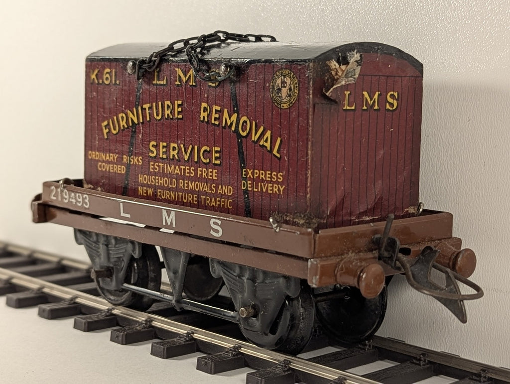 Hornby O Gauge Flat Truck with Container Goods Wagon 219493 LMS 42150