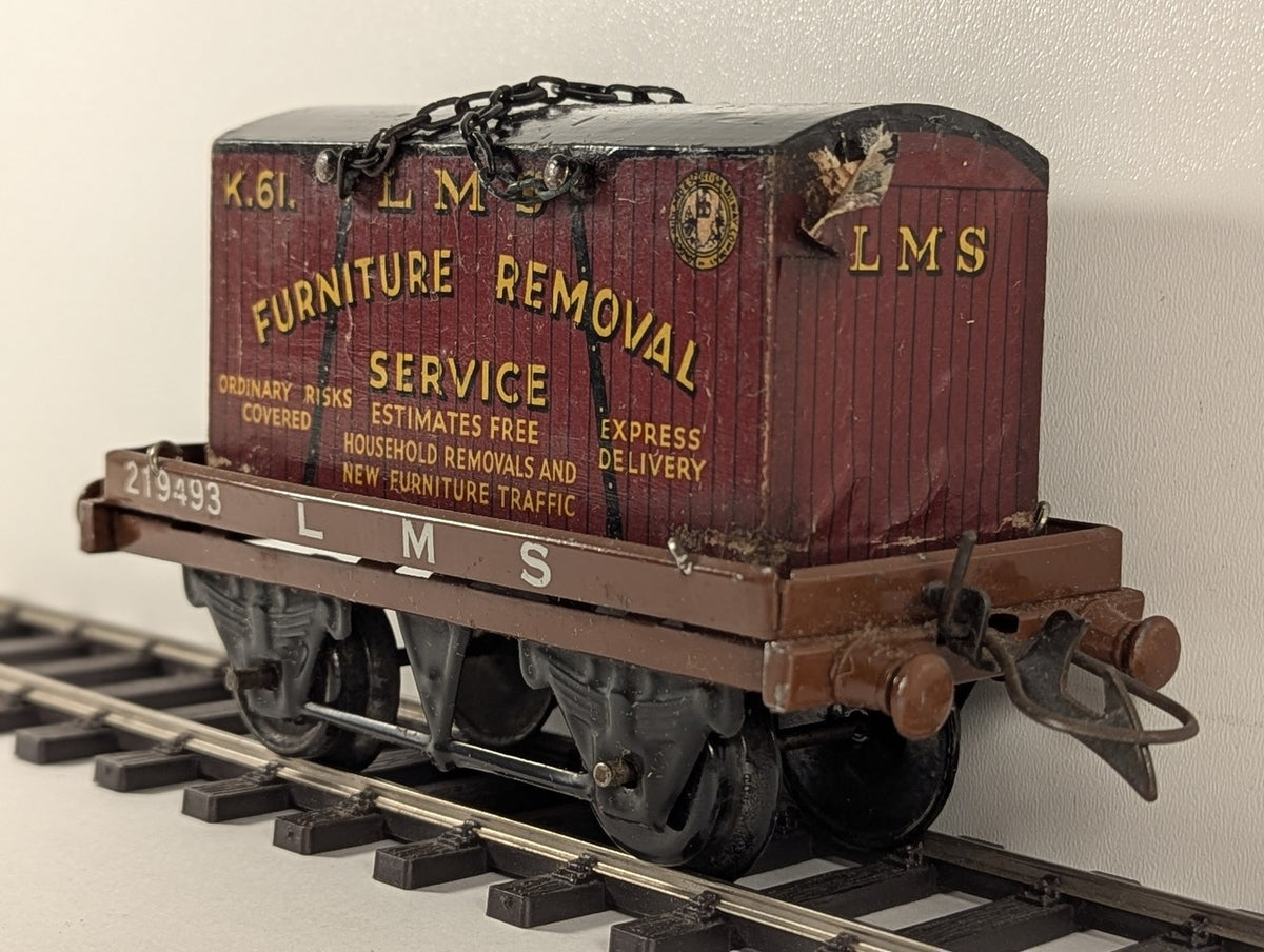 Hornby O Gauge Flat Truck with Container Goods Wagon 219493 LMS 42150