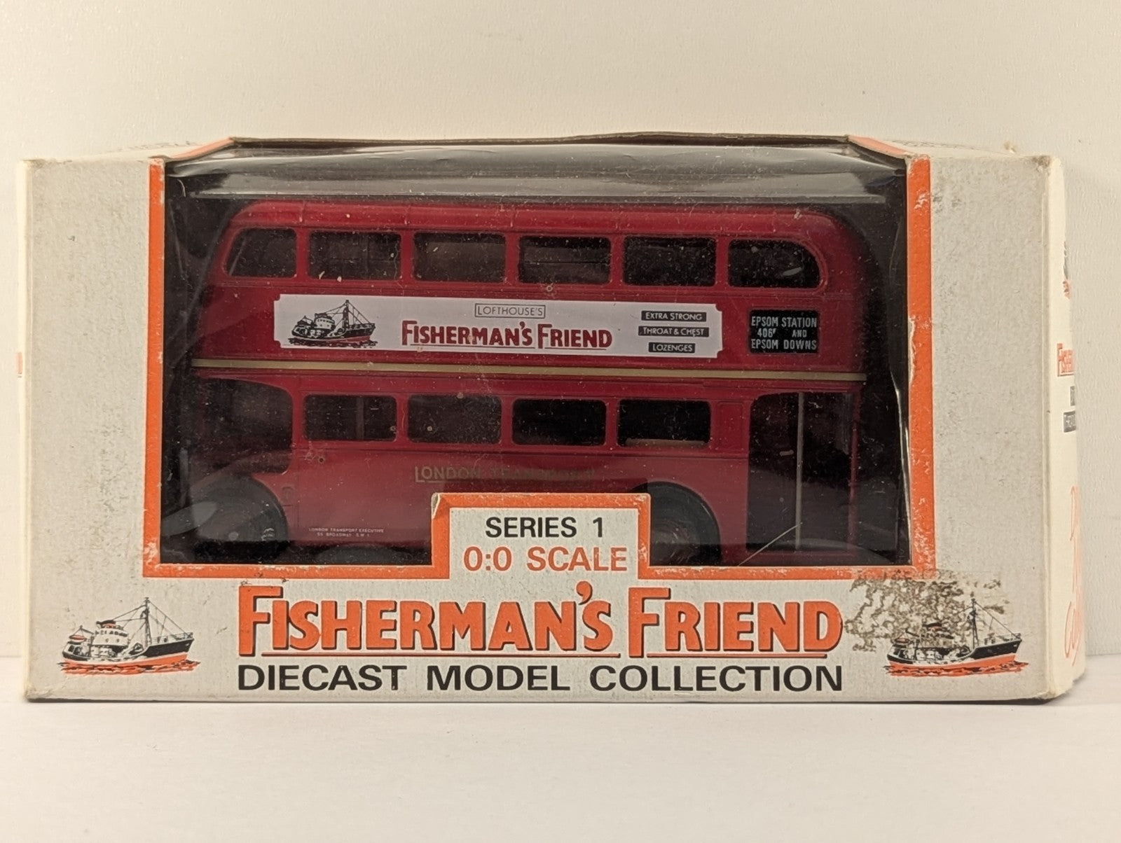 EFE OO Scale AEC Regent III RT double decker bus die-cast model in Fisherman's Friend branded packaging