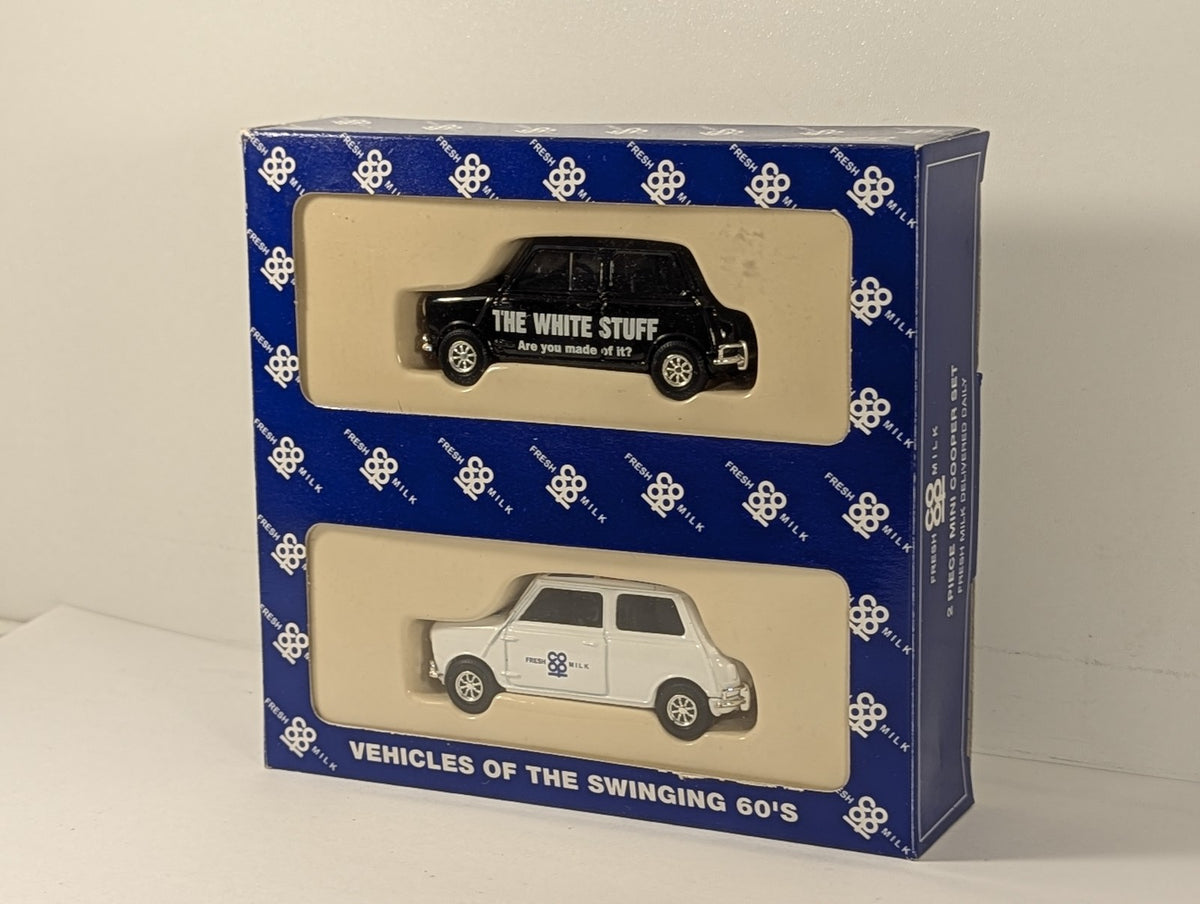 Lledo Vehicles of the Swinging 60's Co-op Fresh Milk 2 Piece Mini Cooper Set