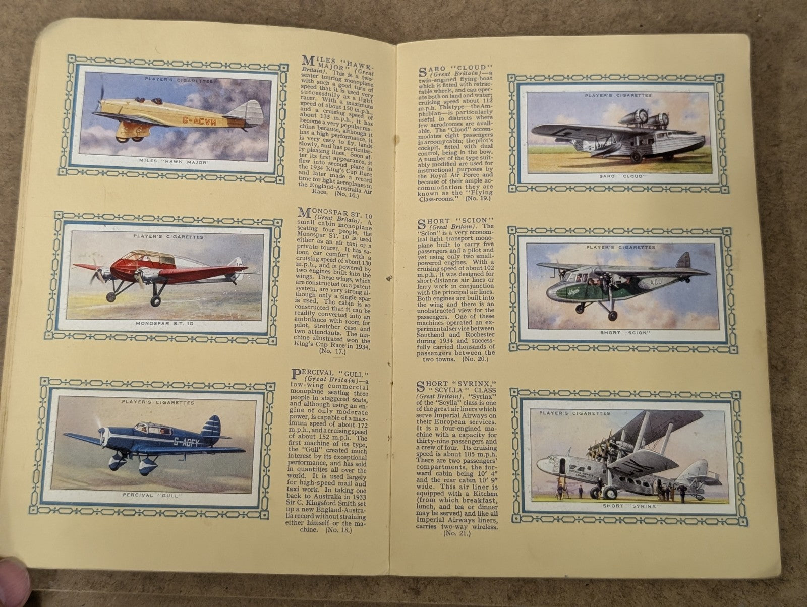 VINTAGE 1930's AN ALBUM OF AEROPLANES (CIVIL) JOHN PLAYER & SONS CIGARETTE CARDS