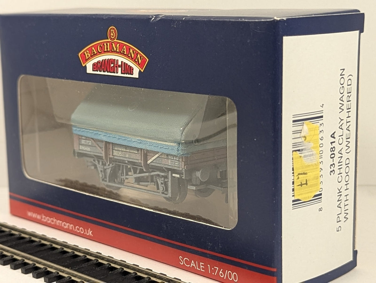 Bachmann Branch-Line OO Gauge 5 Plank China Clay Wagon with Hood Goods Wagon