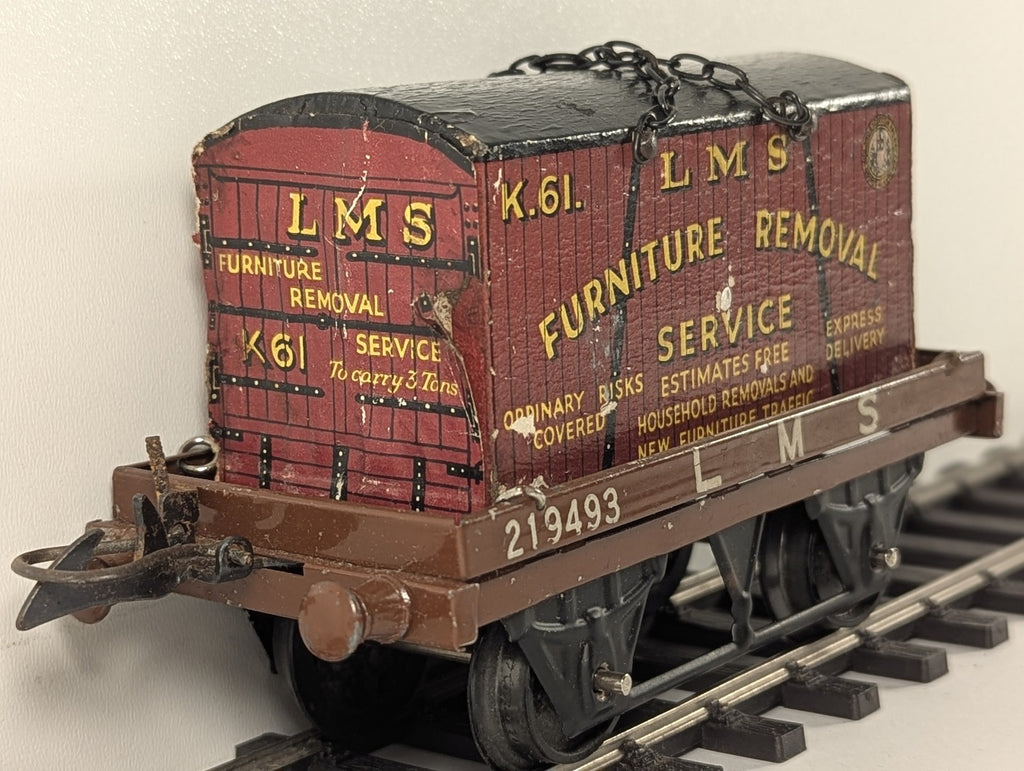Hornby O Gauge Flat Truck with Container Goods Wagon 219493 LMS 42150