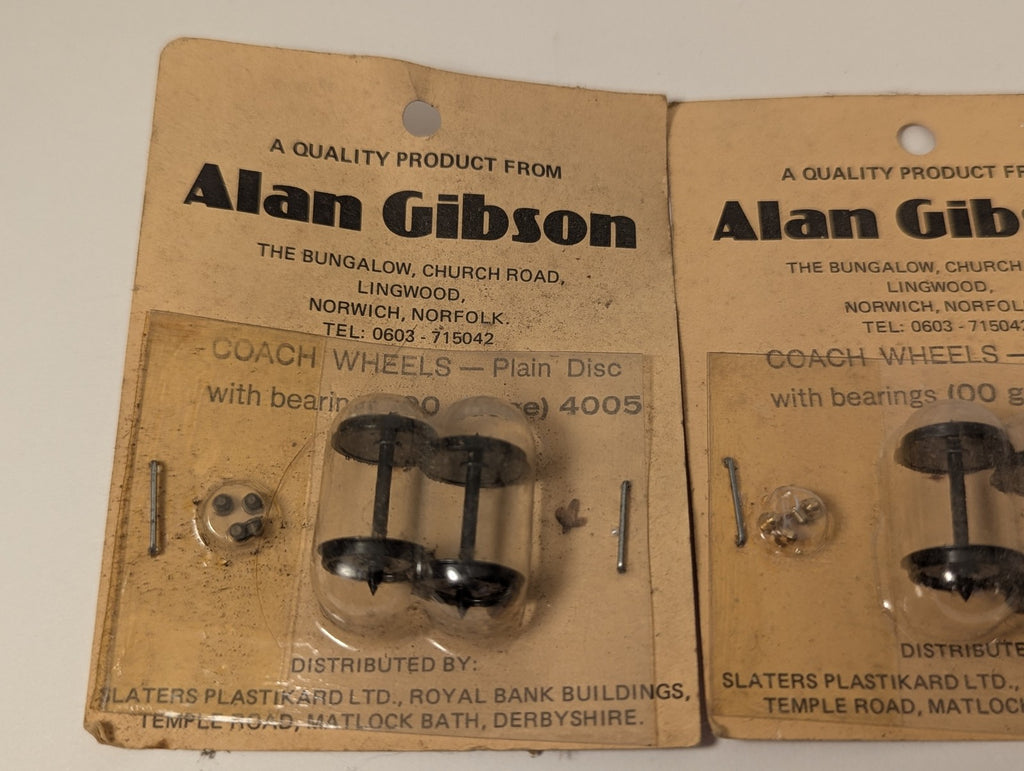 Alan Gibson OO Gauge Coach Wheels - Plain Disc with Bearings 4005