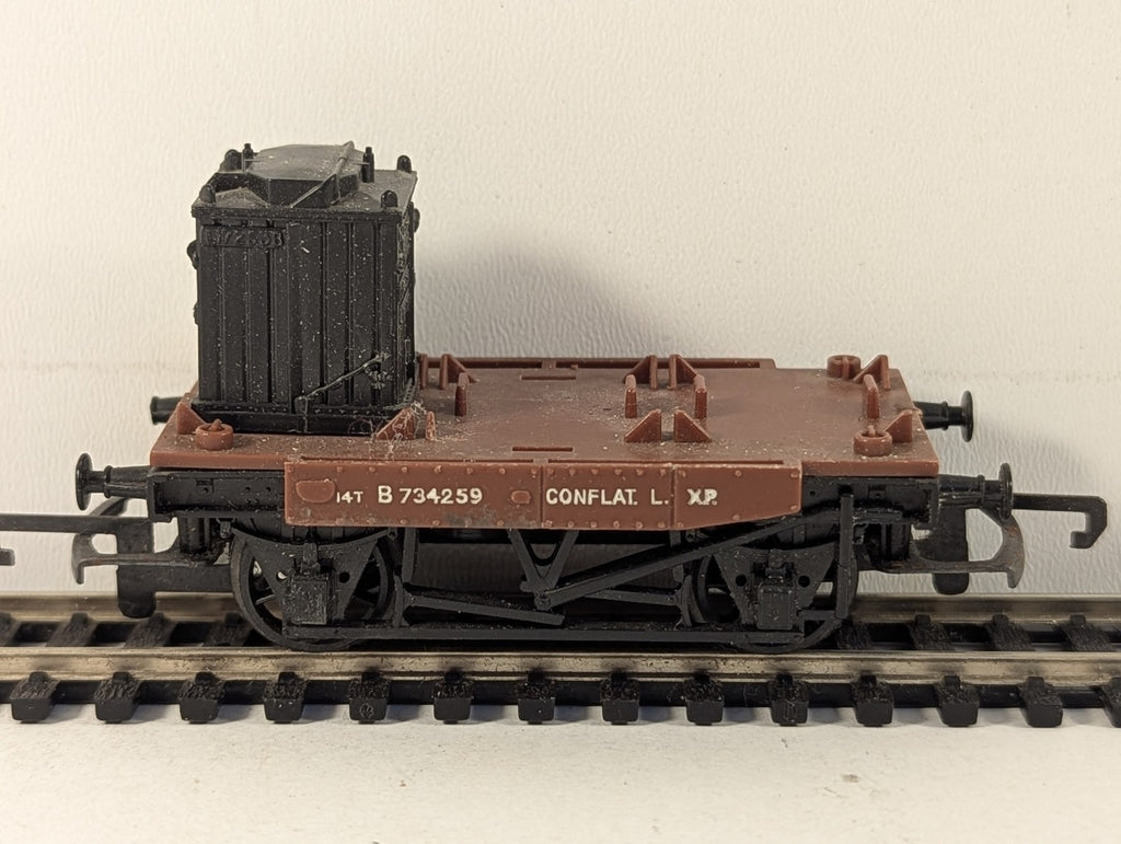 Hornby OO Gauge BR Conflat L Wagon with Container Goods Wagon B734259 BR Bauxite