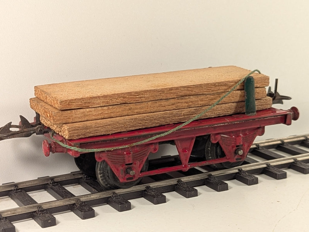 Hornby Meccano O Gauge Tinplate Flat Wagon with Timber Load