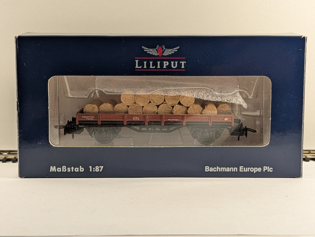 Liliput L235095 HO Gauge Flatbed Freight Wagon with Wood Load - Boxed