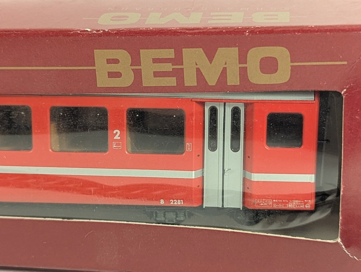Bemo H0m BVZ EW I Second Class Coach Passenger Coach B 2281 BVZ Red & Silver