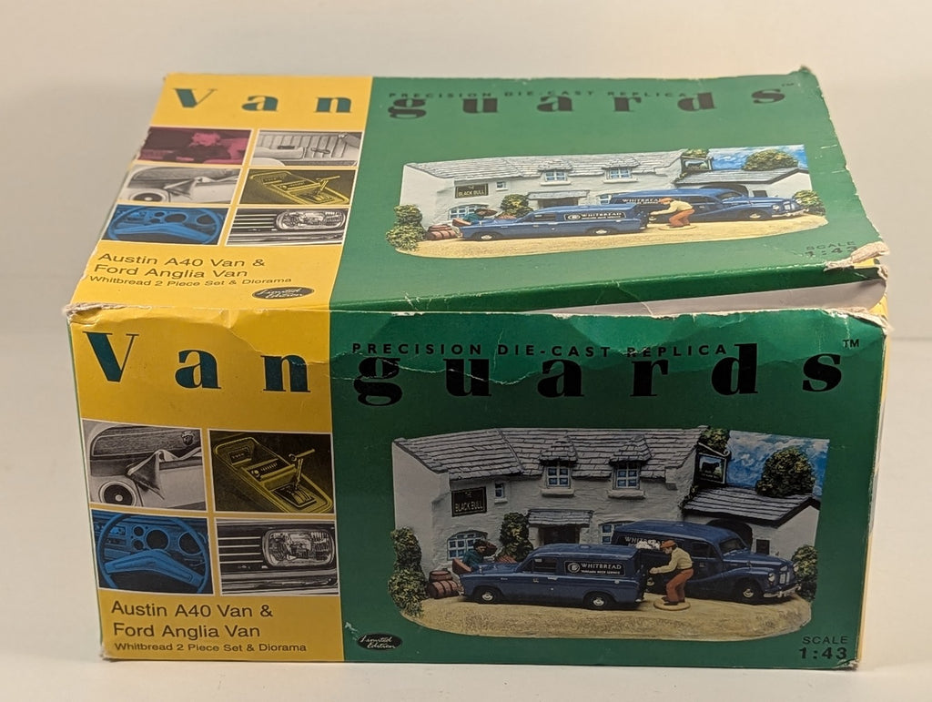 Vanguards 1:43 Austin A40 Van & Ford Anglia Van Whitbread 2 Piece Set & Diorama