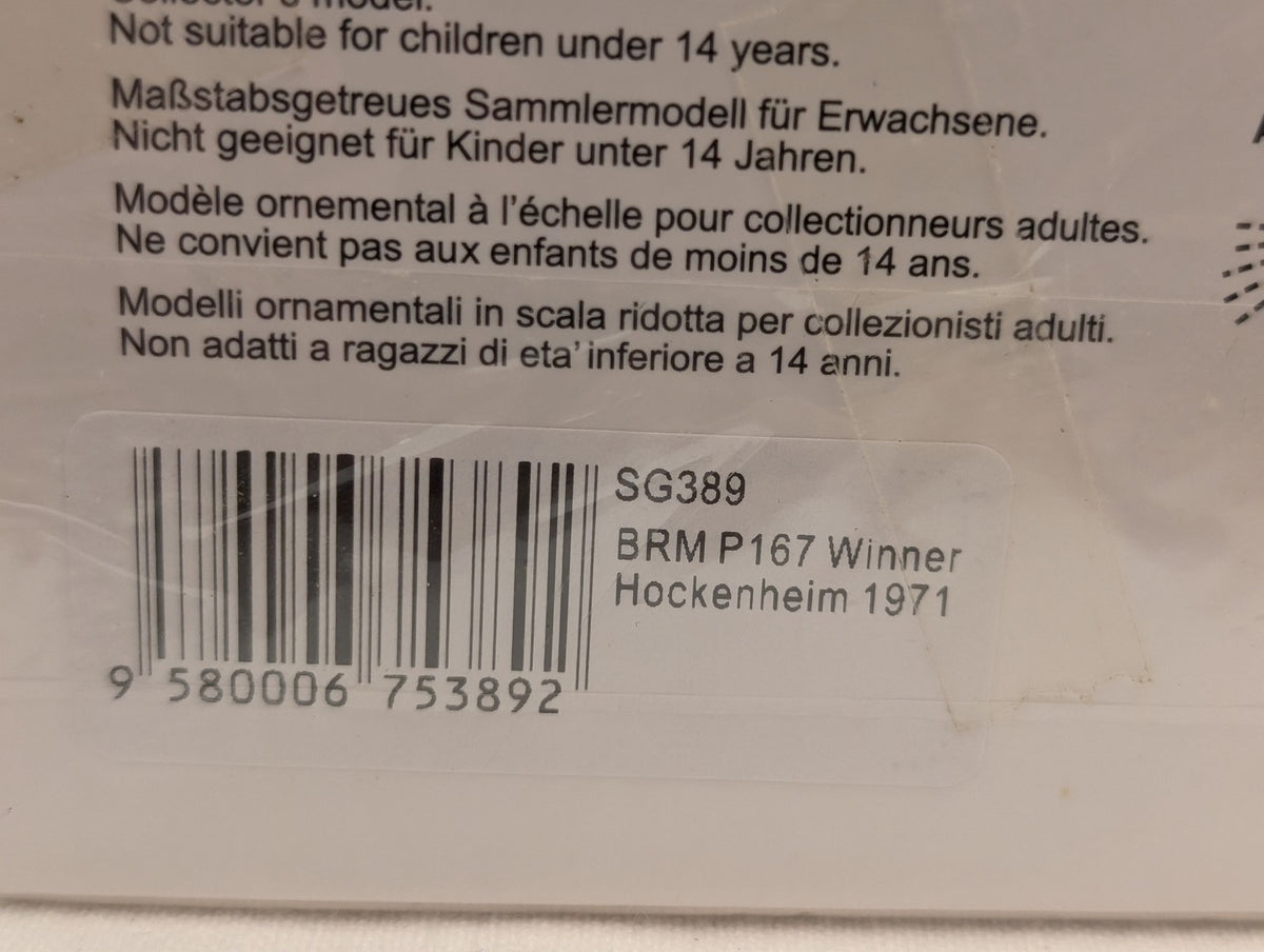 Spark BRM P167 Winner Hockenheim 1971 Die-cast Model Car 38 White SG389